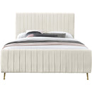  Color_Cream/ Gold  Size_Queen  -- Zara Cream Velvet Upholstered Queen Bed IMAGE 3