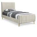  Color_Cream/ Gold  Size_Twin  -- Zara Cream Velvet Upholstered Twin Bed IMAGE 1