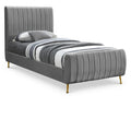  Color_Gold/ Grey Size_Twin -- Zara Grey Velvet Upholstered Twin Bed IMAGE 1