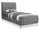  Color_Gold/ Grey  Size_Twin  -- Zara Grey Velvet Upholstered Twin Bed IMAGE 1