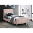  Color_Gold/ Pink  Size_Twin  -- Zara Pink Velvet Upholstered Twin Bed IMAGE 2