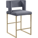  Color_Gold/ Grey -- Caleb Grey Velvet Upholstered Counter Stool IMAGE 1