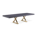  Color_Gold/ Grey -- Excel 84" / 123.5" Grey Lacquer Finish Top And Stainless Steel Base 2 Leaf Extendable Dining Table IMAGE 1