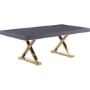  Color_Gold/ Grey -- Excel 84" / 123.5" Grey Lacquer Finish Top And Stainless Steel Base 2 Leaf Extendable Dining Table IMAGE 3