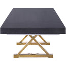  Color_Gold/ Grey -- Excel 84" / 123.5" Grey Lacquer Finish Top And Stainless Steel Base 2 Leaf Extendable Dining Table IMAGE 5