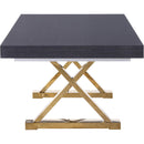  Color_Gold/ Grey -- Excel 84" / 123.5" Grey Lacquer Finish Top And Stainless Steel Base 2 Leaf Extendable Dining Table IMAGE 6