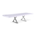  Color_Chrome/ White -- Excel 84" / 123.5" White Lacquer Finish Top And Stainless Steel Base 2 Leaf Extendable Dining Table IMAGE 1