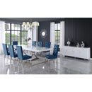  Color_Chrome/ White -- Excel 84" / 123.5" White Lacquer Finish Top And Stainless Steel Base 2 Leaf Extendable Dining Table IMAGE 2