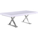  Color_Chrome/ White -- Excel 84" / 123.5" White Lacquer Finish Top And Stainless Steel Base 2 Leaf Extendable Dining Table IMAGE 3