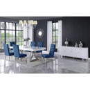  Color_Chrome/ White -- Excel 84" / 123.5" White Lacquer Finish Top And Stainless Steel Base 2 Leaf Extendable Dining Table IMAGE 4