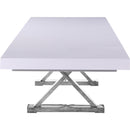  Color_Chrome/ White -- Excel 84" / 123.5" White Lacquer Finish Top And Stainless Steel Base 2 Leaf Extendable Dining Table IMAGE 5