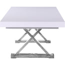  Color_Chrome/ White -- Excel 84" / 123.5" White Lacquer Finish Top And Stainless Steel Base 2 Leaf Extendable Dining Table IMAGE 6