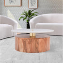  Meridian Stonewood Natural Marble Top And Acacia Wood Base Coffee Table IMAGE 2