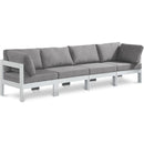 Meridian Nizuc 120" Grey Water Resistant Fabric Upholstered 4 pc Outdoor Patio Modular Sofa IMAGE 1