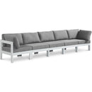  Meridian Nizuc 150" Grey Water Resistant Fabric Upholstered 5 pc Outdoor Patio Modular Sofa IMAGE 1