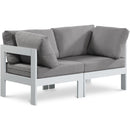  Meridian Nizuc 60" Grey Water Resistant Fabric Upholstered 2 pc Outdoor Patio Modular Loveseat IMAGE 1