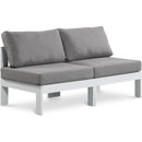  Meridian Nizuc 60" Grey Water Resistant Fabric Upholstered 2 pc Outdoor Patio Armless Modular IMAGE 1