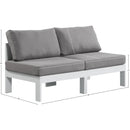  Meridian Nizuc 60" Grey Water Resistant Fabric Upholstered 2 pc Outdoor Patio Armless Modular IMAGE 8