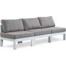  Meridian Nizuc 90" Grey Water Resistant Fabric Upholstered 3 pc Outdoor Patio Armless Modular IMAGE 1