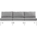  Meridian Nizuc 90" Grey Water Resistant Fabric Upholstered 3 pc Outdoor Patio Armless Modular IMAGE 5