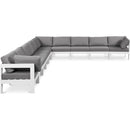  Meridian Nizuc 180" Grey Water Resistant Fabric Upholstered 10 pc Outdoor Patio Modular Sectional IMAGE 1