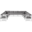  Meridian Nizuc 150" Grey Water Resistant Fabric Upholstered 11 pc Outdoor Patio Modular Sectional IMAGE 1