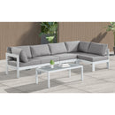  Meridian Nizuc 120" Grey Water Resistant Fabric Upholstered 5 pc Outdoor Patio Modular Sectional IMAGE 4