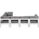  Meridian Nizuc 120" Grey Water Resistant Fabric Upholstered 6 pc Outdoor Patio Modular Sectional IMAGE 4