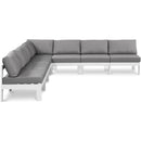  Meridian Nizuc 120" Grey Water Resistant Fabric Upholstered 7 pc Outdoor Patio Modular Sectional IMAGE 1