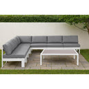  Meridian Nizuc 120" Grey Water Resistant Fabric Upholstered 7 pc Outdoor Patio Modular Sectional IMAGE 2