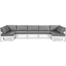  Meridian Nizuc 150" Grey Water Resistant Fabric Upholstered 7 pc Outdoor Patio Modular Sectional IMAGE 1