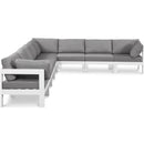  Meridian Nizuc 150" Grey Water Resistant Fabric Upholstered 8 pc Outdoor Patio Modular Sectional IMAGE 1