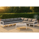 Meridian Nizuc 150" Grey Water Resistant Fabric Upholstered 8 pc Outdoor Patio Modular Sectional IMAGE 2