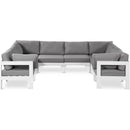  Meridian Nizuc 120" Grey Water Resistant Fabric Upholstered 8 pc Outdoor Patio Modular Sectional IMAGE 1