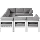  Meridian Nizuc 120" Grey Water Resistant Fabric Upholstered 8 pc Outdoor Patio Modular Sectional IMAGE 4