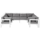  Meridian Nizuc 120" Grey Water Resistant Fabric Upholstered 8 pc Outdoor Patio Modular Sectional IMAGE 7