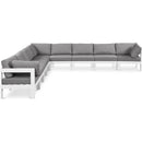  Meridian Nizuc 150" Grey Water Resistant Fabric Upholstered 9 pc Outdoor Patio Modular Sectional IMAGE 1