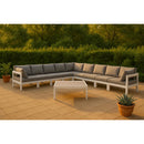  Meridian Nizuc 150" Grey Water Resistant Fabric Upholstered 9 pc Outdoor Patio Modular Sectional IMAGE 2