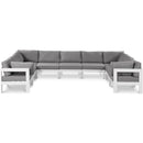  Meridian Nizuc 150" Grey Water Resistant Fabric Upholstered 9 pc Outdoor Patio Modular Sectional IMAGE 1