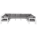  Meridian Nizuc 150" Grey Water Resistant Fabric Upholstered 9 pc Outdoor Patio Modular Sectional IMAGE 7
