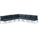  Meridian Nizuc 120" Navy Water Resistant Fabric Upholstered 7 pc Outdoor Patio Modular Sectional IMAGE 1