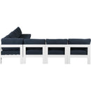  Meridian Nizuc 120" Navy Water Resistant Fabric Upholstered 7 pc Outdoor Patio Modular Sectional IMAGE 4