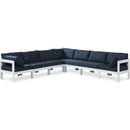  Meridian Nizuc 120" Navy Water Resistant Fabric Upholstered 7 pc Outdoor Patio Modular Sectional IMAGE 1