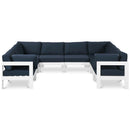  Meridian Nizuc 120" Navy Water Resistant Fabric Upholstered 8 pc Outdoor Patio Modular Sectional IMAGE 1