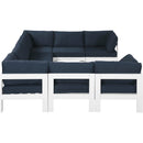  Meridian Nizuc 120" Navy Water Resistant Fabric Upholstered 8 pc Outdoor Patio Modular Sectional IMAGE 4