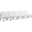 Meridian Nizuc 150" White Water Resistant Fabric Upholstered 5 pc Outdoor Patio Armless Modular IMAGE 1