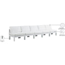  Meridian Nizuc 150" White Water Resistant Fabric Upholstered 5 pc Outdoor Patio Armless Modular IMAGE 9