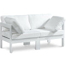  Meridian Nizuc 60" White Water Resistant Fabric Upholstered 2 pc Outdoor Patio Modular Loveseat IMAGE 1