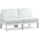  Meridian Nizuc 60" White Water Resistant Fabric Upholstered 2 pc Outdoor Patio Armless Modular IMAGE 1