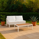  Meridian Nizuc 60" White Water Resistant Fabric Upholstered 2 pc Outdoor Patio Armless Modular IMAGE 2